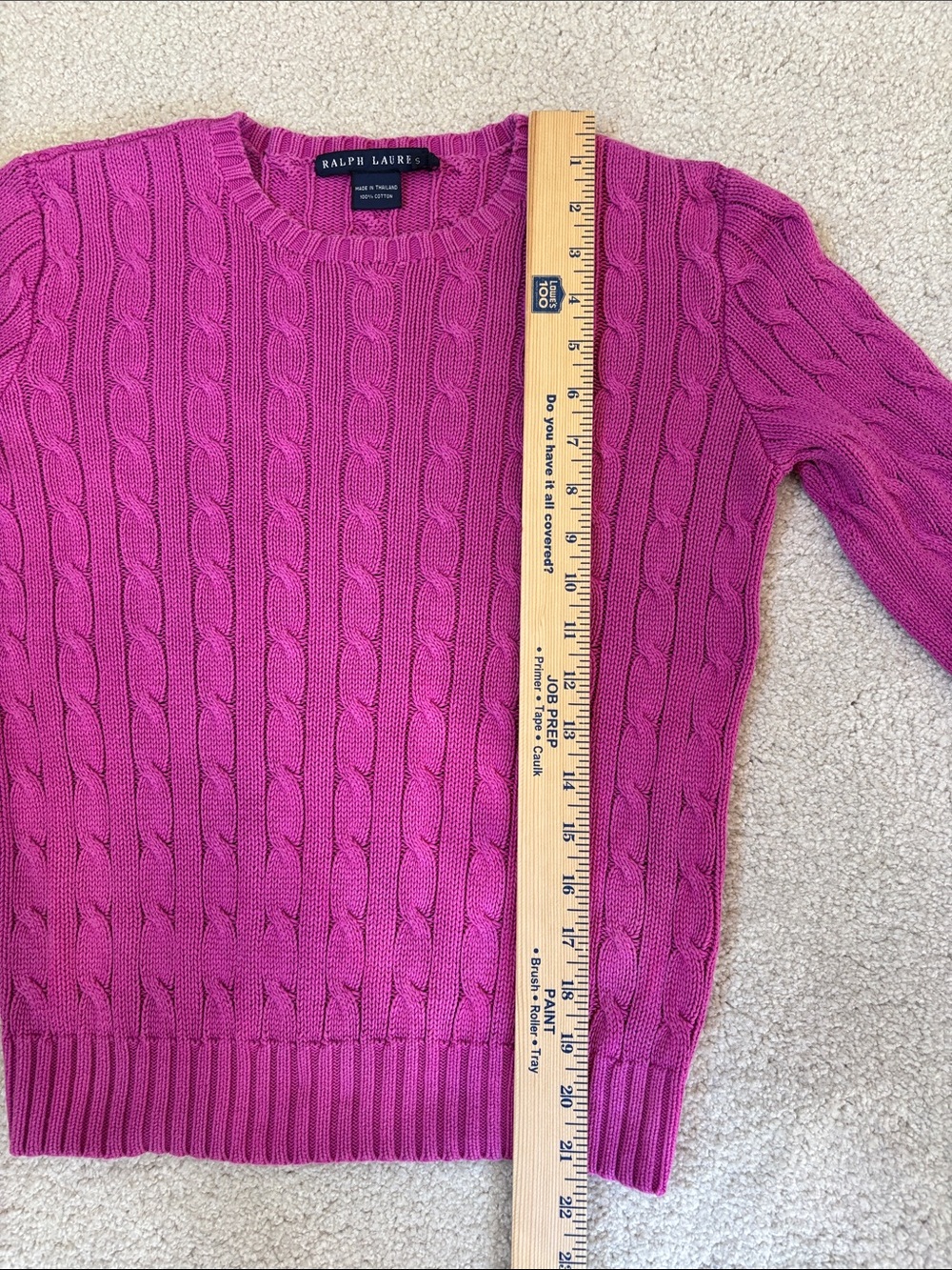 Vintage Ralph Lauren Cable Knit Cotton Sweater Fuchsia Purple Preppy Women’s S - Picture 7 of 9